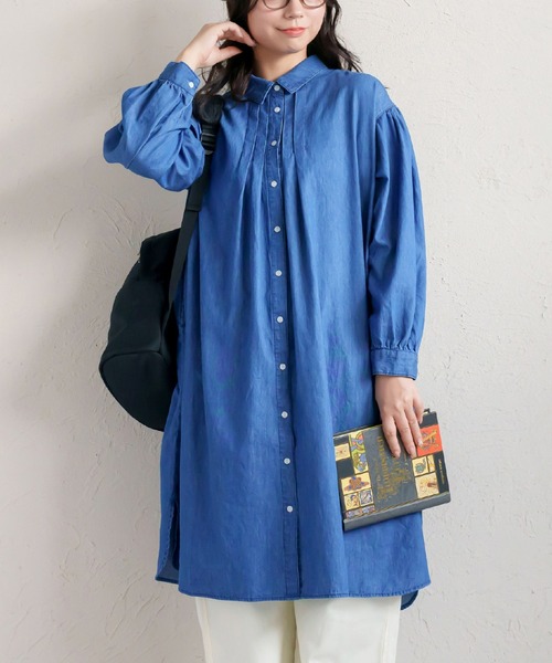 MARAI(マーライ)の「デニムシャツ長袖ワンピース(シャツワンピース・レディース・ブルー/ネイビー・フリー)」の2枚目の写真