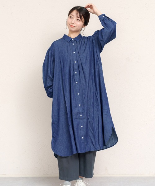 MARAI(マーライ)の「デニムシャツ長袖ワンピース(シャツワンピース・レディース・ブルー/ネイビー・フリー)」の3枚目の写真