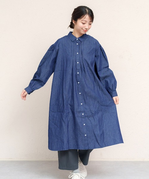 MARAI(マーライ)の「デニムシャツ長袖ワンピース(シャツワンピース・レディース・ブルー/ネイビー・フリー)」の4枚目の写真