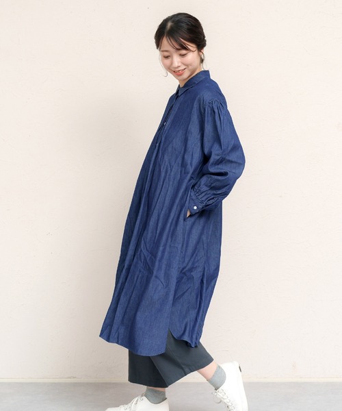 MARAI(マーライ)の「デニムシャツ長袖ワンピース(シャツワンピース・レディース・ブルー/ネイビー・フリー)」の5枚目の写真