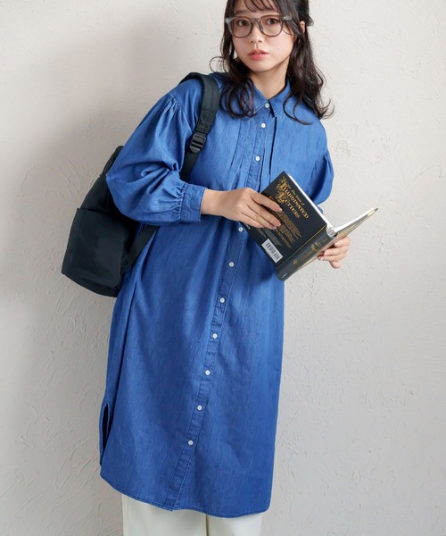 MARAI(マーライ)の「デニムシャツ長袖ワンピース(シャツワンピース・レディース・ブルー/ネイビー・フリー)」の13枚目の写真