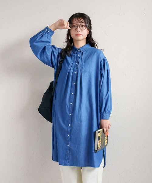 MARAI(マーライ)の「デニムシャツ長袖ワンピース(シャツワンピース・レディース・ブルー/ネイビー・フリー)」の15枚目の写真