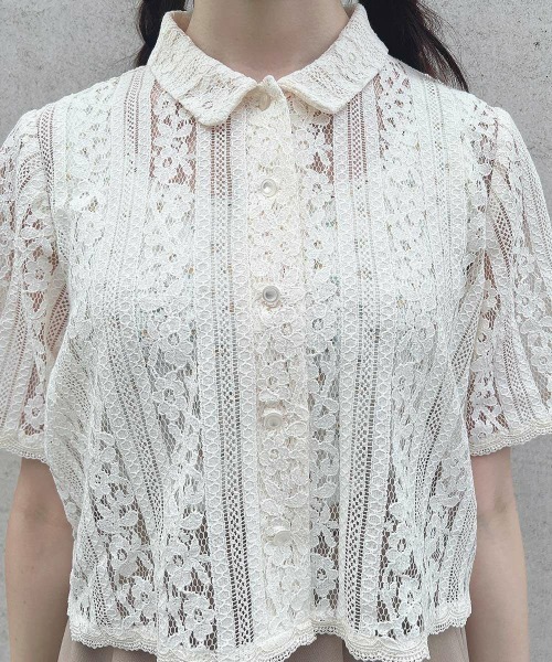 F i.n.t（フィント）の「ストライプレースシャツ/ fint　フィント（シャツ/ブラウス・レディース・アイボリー/ライトブルー・FREE）」の22枚目の写真