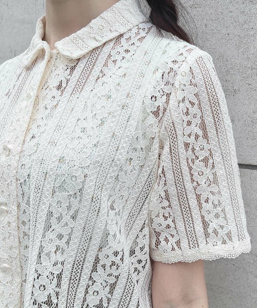 F i.n.t（フィント）の「ストライプレースシャツ/ fint　フィント（シャツ/ブラウス・レディース・アイボリー/ライトブルー・FREE）」の20枚目の写真