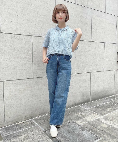 F i.n.t（フィント）の「ストライプレースシャツ/ fint　フィント（シャツ/ブラウス・レディース・アイボリー/ライトブルー・FREE）」の17枚目の写真