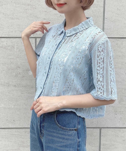 F i.n.t（フィント）の「ストライプレースシャツ/ fint　フィント（シャツ/ブラウス・レディース・アイボリー/ライトブルー・FREE）」の16枚目の写真