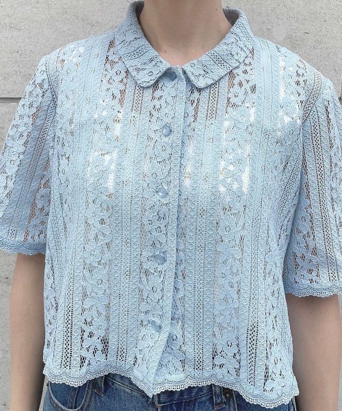 F i.n.t（フィント）の「ストライプレースシャツ/ fint　フィント（シャツ/ブラウス・レディース・アイボリー/ライトブルー・FREE）」の15枚目の写真