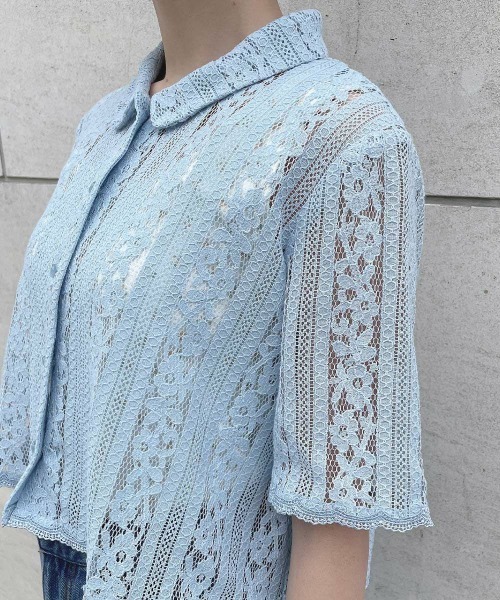 F i.n.t（フィント）の「ストライプレースシャツ/ fint　フィント（シャツ/ブラウス・レディース・アイボリー/ライトブルー・FREE）」の14枚目の写真