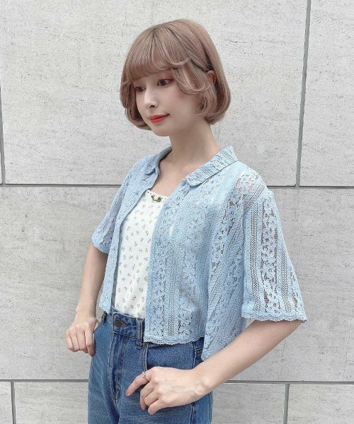 F i.n.t（フィント）の「ストライプレースシャツ/ fint　フィント（シャツ/ブラウス・レディース・アイボリー/ライトブルー・FREE）」の13枚目の写真