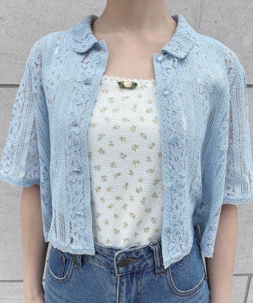 F i.n.t（フィント）の「ストライプレースシャツ/ fint　フィント（シャツ/ブラウス・レディース・アイボリー/ライトブルー・FREE）」の11枚目の写真