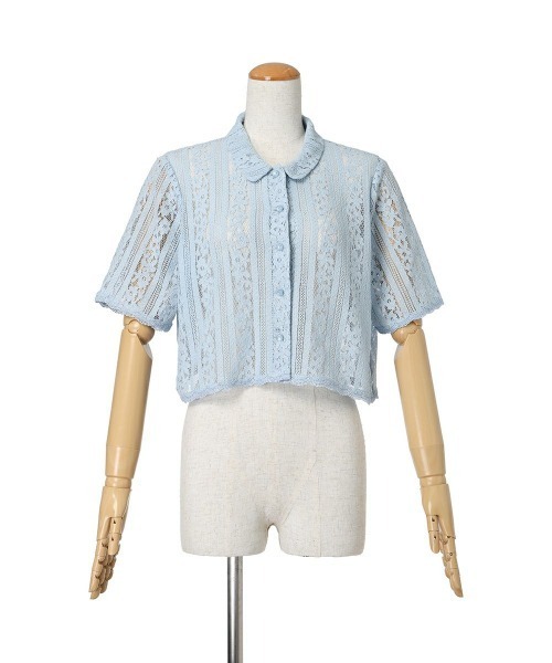 F i.n.t（フィント）の「ストライプレースシャツ/ fint　フィント（シャツ/ブラウス・レディース・アイボリー/ライトブルー・FREE）」の9枚目の写真