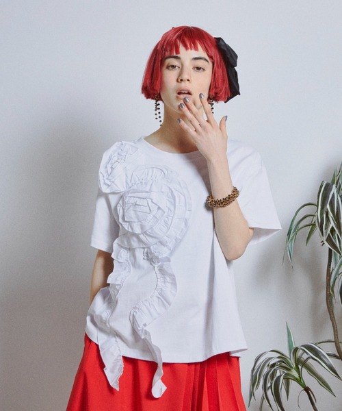 manana suerte(マニャーナスエルテ)の「ローズフリルTシャツ(Tシャツ/カットソー・レディース・ホワイト/ブラック・FREE)」の3枚目の写真