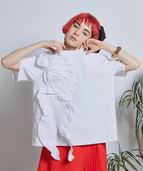 manana suerte(マニャーナスエルテ)の「ローズフリルTシャツ(Tシャツ/カットソー・レディース・ホワイト/ブラック・FREE)」の4枚目の写真
