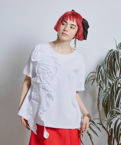 manana suerte(マニャーナスエルテ)の「ローズフリルTシャツ(Tシャツ/カットソー・レディース・ホワイト/ブラック・FREE)」の8枚目の写真