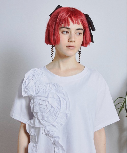 manana suerte(マニャーナスエルテ)の「ローズフリルTシャツ(Tシャツ/カットソー・レディース・ホワイト/ブラック・FREE)」の9枚目の写真