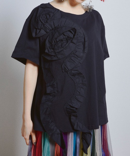 ローズフリルTシャツ（Tシャツ/カットソー）｜manana suerte