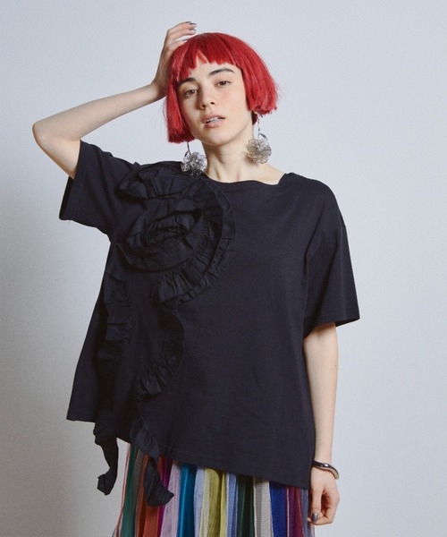 新品　完売　manana suerte ローズフリルTシャツ manana suerte tシャツ ローズフリルTシャツ レディース