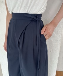 サイドリボン ラップワイドパンツ