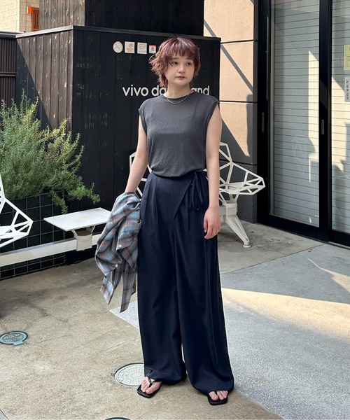 PILIT（ピリット）の「サイドリボン ラップワイドパンツ（その他パンツ・レディース・ブルー/ブラック/ネイビー・SMALL/MEDIUM）」の4枚目の写真