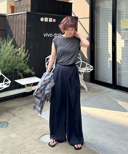 PILIT（ピリット）の「サイドリボン ラップワイドパンツ（その他パンツ・レディース・ブルー/ブラック/ネイビー・SMALL/MEDIUM）」の6枚目の写真