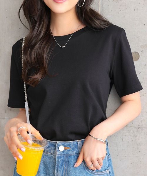 Petitle（プチレ）の「[ 低身長向けサイズ ] 選べる3サイズ ベーシック半袖Tシャツ（Tシャツ/カットソー・レディース・ブラック/ホワイト系その他/チャコール/オフホワイト/アイボリー系・PL/PM/PS）」の3枚目の写真
