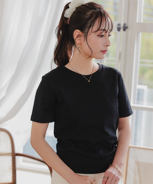Petitle（プチレ）の「[ 低身長向けサイズ ] 選べる3サイズ ベーシック半袖Tシャツ（Tシャツ/カットソー・レディース・ブラック/ホワイト系その他/チャコール/オフホワイト/アイボリー系・PL/PM/PS）」の6枚目の写真