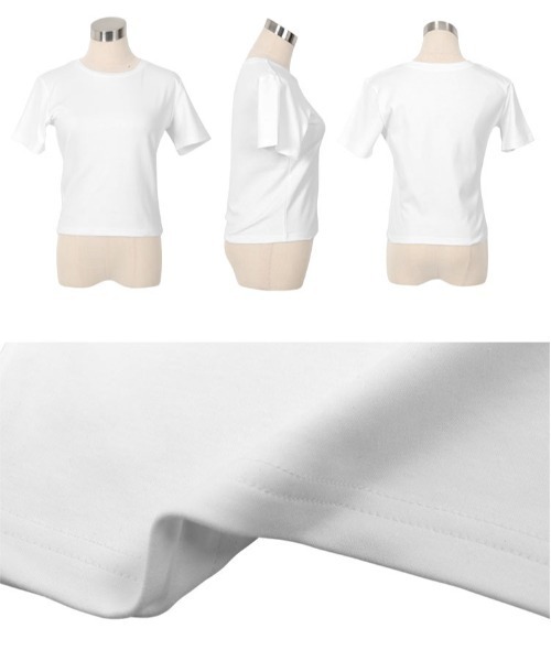 Petitle（プチレ）の「[ 低身長向けサイズ ] 選べる3サイズ ベーシック半袖Tシャツ（Tシャツ/カットソー・レディース・ブラック/ホワイト系その他/チャコール/オフホワイト/アイボリー系・PL/PM/PS）」の9枚目の写真