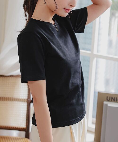 Petitle（プチレ）の「[ 低身長向けサイズ ] 選べる3サイズ ベーシック半袖Tシャツ（Tシャツ/カットソー・レディース・ブラック/ホワイト系その他/チャコール/オフホワイト/アイボリー系・PL/PM/PS）」の14枚目の写真