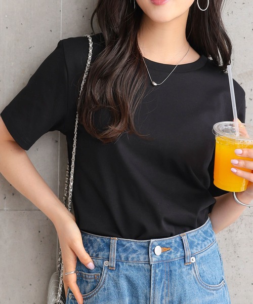 Petitle（プチレ）の「[ 低身長向けサイズ ] 選べる3サイズ ベーシック半袖Tシャツ（Tシャツ/カットソー・レディース・ブラック/ホワイト系その他/チャコール/オフホワイト/アイボリー系・PL/PM/PS）」の13枚目の写真
