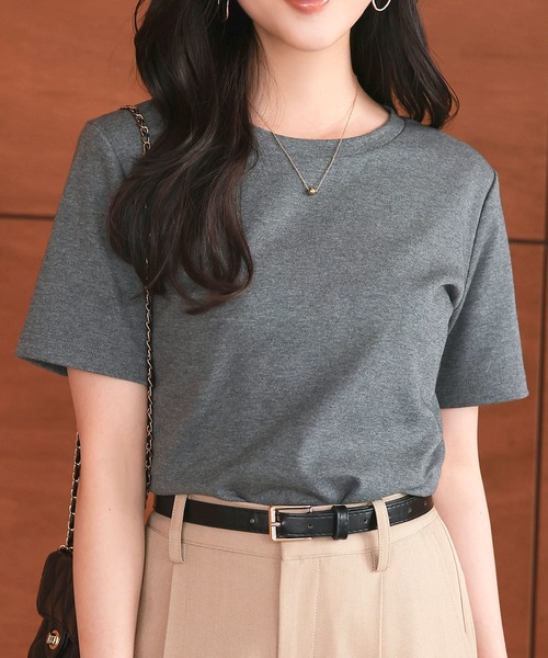 Petitle（プチレ）の「[ 低身長向けサイズ ] 選べる3サイズ ベーシック半袖Tシャツ（Tシャツ/カットソー・レディース・ブラック/ホワイト系その他/チャコール/オフホワイト/アイボリー系・PL/PM/PS）」の15枚目の写真