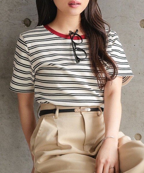 Petitle（プチレ）の「[ 低身長向けサイズ ] 選べる3サイズ ベーシック半袖Tシャツ（Tシャツ/カットソー・レディース・ブラック/ホワイト系その他/チャコール/オフホワイト/アイボリー系・PL/PM/PS）」の21枚目の写真