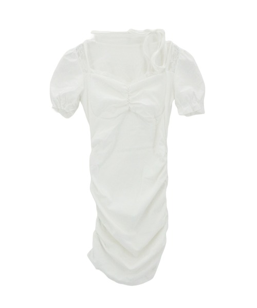 ALLuRing ChaRm(アリュリングチャーム)の「ALLuRing ChaRm × c_mk7o Ruffle Neck Mini Dress / ラッフルネックミニワンピース(ワンピース・レディース・ブラック/ホワイト・FREE)」の10枚目の写真