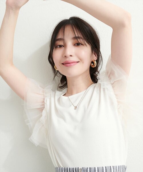 natural couture(ナチュラルクチュール)の「【WEB限定】チュールフリルドッキングニット(ニット/セーター・レディース・サックスブルー/グレイッシュベージュ/ブラック/オフホワイト/ピンク系その他・FREE)」の7枚目の写真