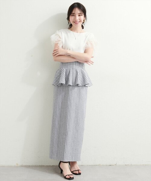 natural couture(ナチュラルクチュール)の「【WEB限定】チュールフリルドッキングニット(ニット/セーター・レディース・サックスブルー/グレイッシュベージュ/ブラック/オフホワイト/ピンク系その他・FREE)」の9枚目の写真
