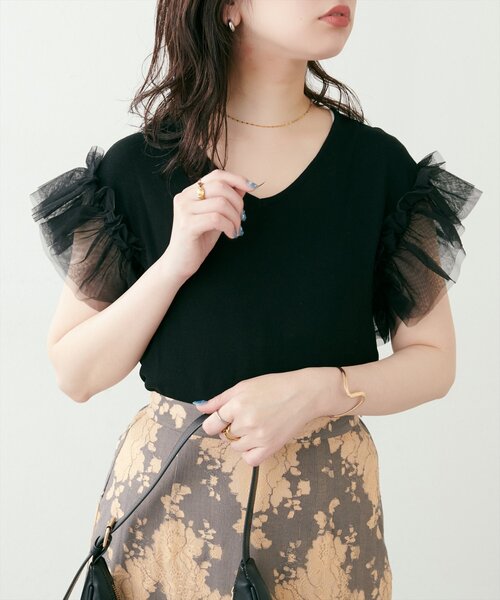 natural couture(ナチュラルクチュール)の「【WEB限定】チュールフリルドッキングニット(ニット/セーター・レディース・サックスブルー/グレイッシュベージュ/ブラック/オフホワイト/ピンク系その他・FREE)」の13枚目の写真