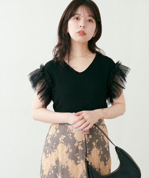 natural couture(ナチュラルクチュール)の「【WEB限定】チュールフリルドッキングニット(ニット/セーター・レディース・サックスブルー/グレイッシュベージュ/ブラック/オフホワイト/ピンク系その他・FREE)」の14枚目の写真