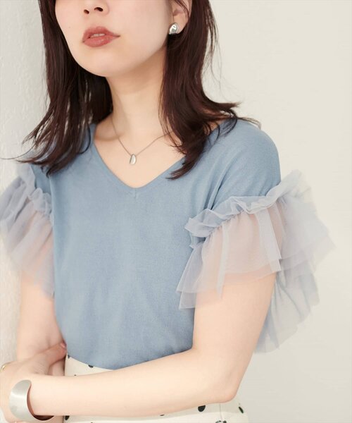 natural couture(ナチュラルクチュール)の「【WEB限定】チュールフリルドッキングニット(ニット/セーター・レディース・サックスブルー/グレイッシュベージュ/ブラック/オフホワイト/ピンク系その他・FREE)」の17枚目の写真