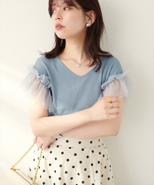 natural couture(ナチュラルクチュール)の「【WEB限定】チュールフリルドッキングニット(ニット/セーター・レディース・サックスブルー/グレイッシュベージュ/ブラック/オフホワイト/ピンク系その他・FREE)」の18枚目の写真