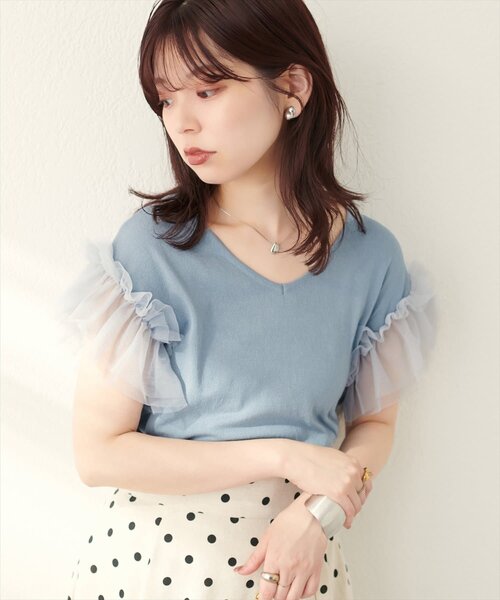 natural couture(ナチュラルクチュール)の「【WEB限定】チュールフリルドッキングニット(ニット/セーター・レディース・サックスブルー/グレイッシュベージュ/ブラック/オフホワイト/ピンク系その他・FREE)」の19枚目の写真