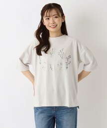 コットン天竺 花柄刺繍入りプルオーバー