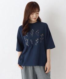 コットン天竺 花柄刺繍入りプルオーバー