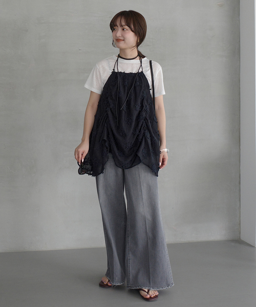crinkle crinkle crinkle シアーコットンシャツ　ブラック セール】【crinkle crinkle crinkle】 cotton frill coller