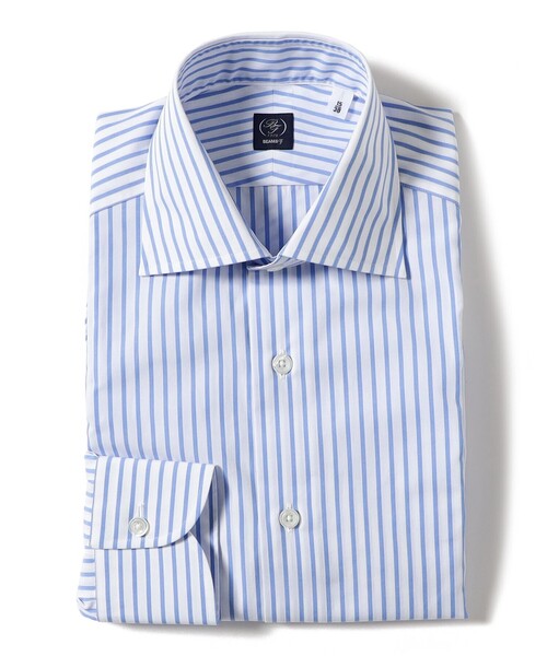 BEAMS F（ビームスエフ）の「コットン ブルー ロンドンストライプ ワイドカラーシャツ（シャツ/ブラウス・メンズ・ライトブルー・41/37/38/39/40/42）」の2枚目の写真