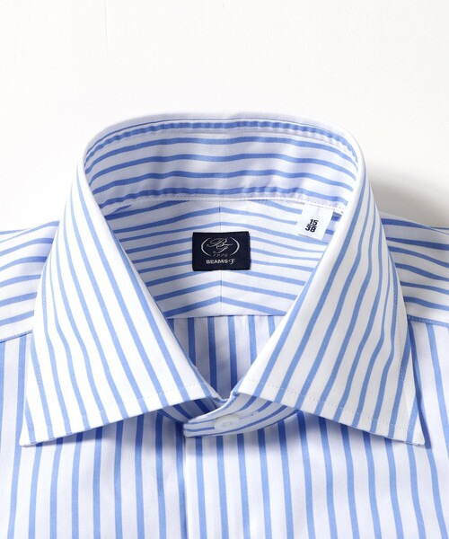 セール】コットン ブルー ロンドンストライプ ワイドカラーシャツ