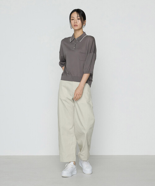 COMME CA（コムサ）の「14G天竺編 ポロニットプルオーバー（ニット/セーター・レディース・グレー/ネイビー・FREE）」の3枚目の写真