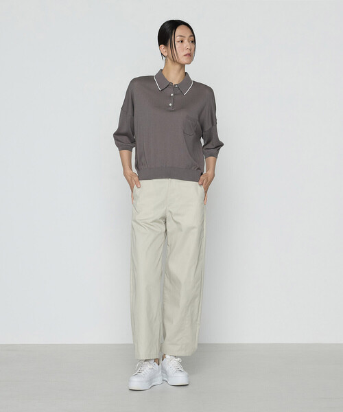 COMME CA（コムサ）の「14G天竺編 ポロニットプルオーバー（ニット/セーター・レディース・グレー/ネイビー・FREE）」の4枚目の写真