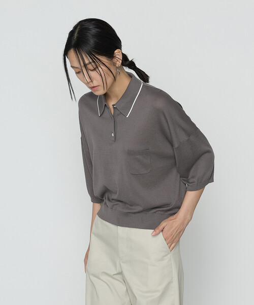 COMME CA（コムサ）の「14G天竺編 ポロニットプルオーバー（ニット/セーター・レディース・グレー/ネイビー・FREE）」の7枚目の写真