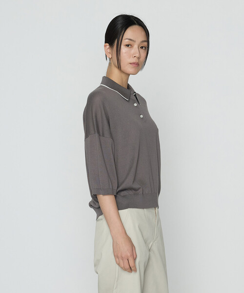 COMME CA（コムサ）の「14G天竺編 ポロニットプルオーバー（ニット/セーター・レディース・グレー/ネイビー・FREE）」の9枚目の写真