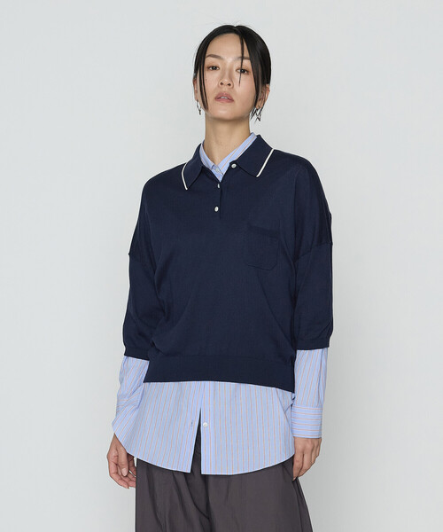 COMME CA（コムサ）の「14G天竺編 ポロニットプルオーバー（ニット/セーター・レディース・グレー/ネイビー・FREE）」の12枚目の写真