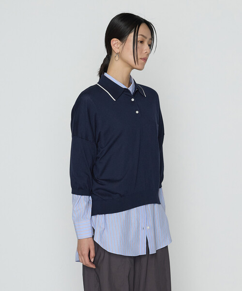 COMME CA（コムサ）の「14G天竺編 ポロニットプルオーバー（ニット/セーター・レディース・グレー/ネイビー・FREE）」の14枚目の写真